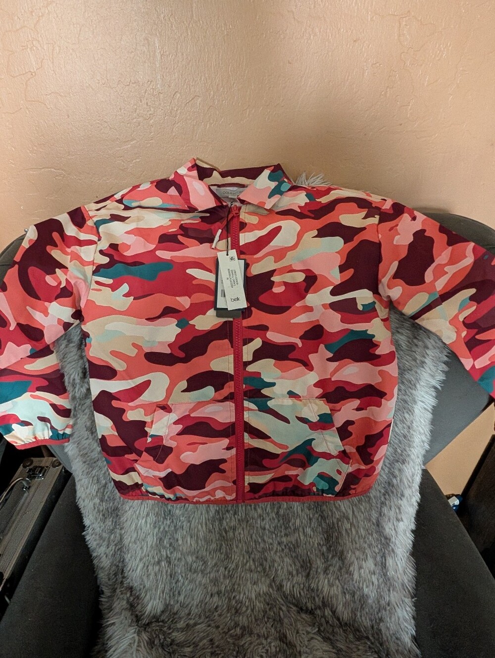 Kids Pink & Red Camo Zip Rashguard Jacket
